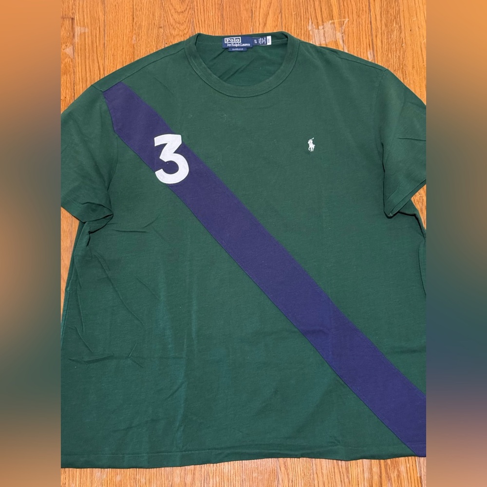 Ralph Lauren Green Tee with Blue Diagonal Stripe, Men’s XLTG